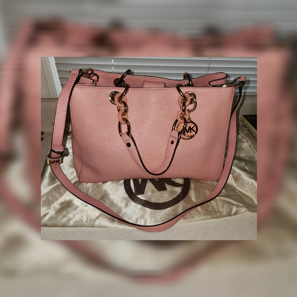 Michael Kors Cynthia Pastel Pink Med Saffiano Leather Satchel NWOT - Picture 7 of 16